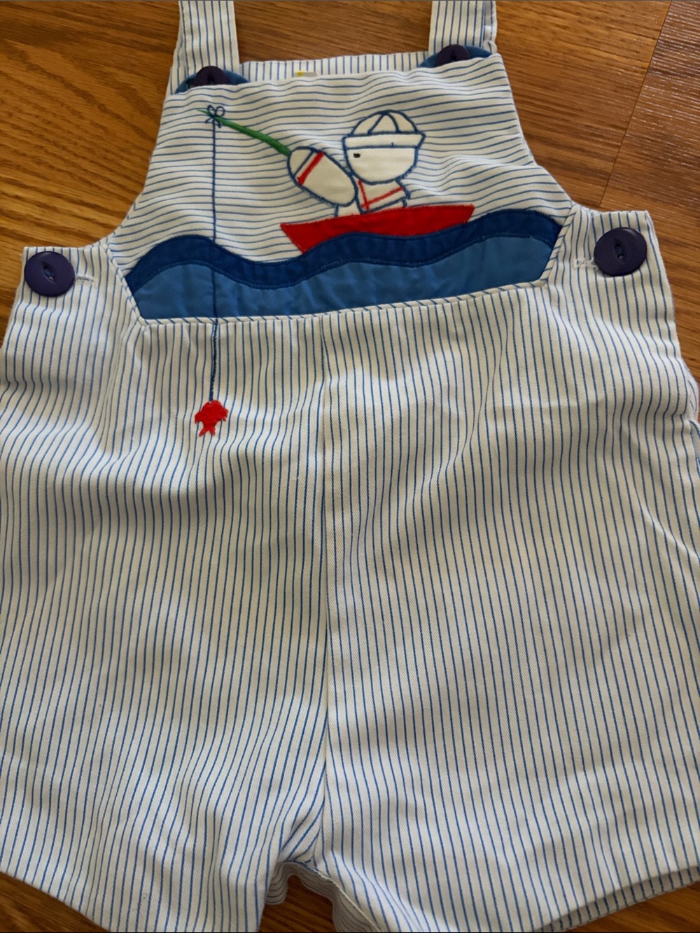 Vintage Blue & White Striped Baby One-Piece with Nautical Appliqué